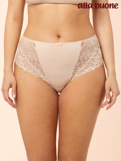 alla buone 2159AB Трусы слипы макси высокой посадки из хлопка с кружевом размер 9/XXXXXL бежевый	