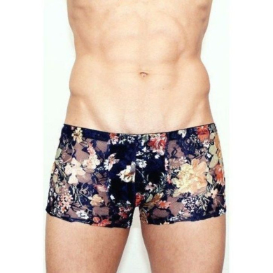 Romeo Rossi Мужские трусы боксеры темно синие в цветок бежевый Black Boxer RR00221
