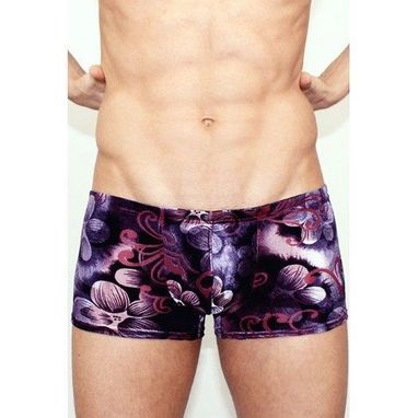 Romeo Rossi Мужские трусы боксеры черные в  фиолетовый узор под велюр Romeo Rossi Black Flower Boxer RR00219