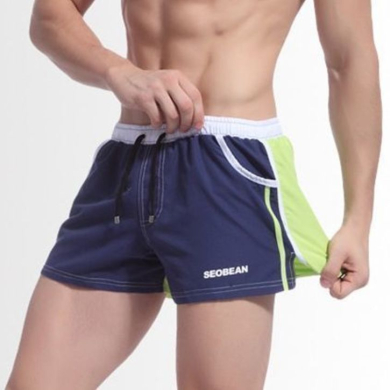 Seobean Мужские шорты купальные  синие с зеленой вставкой Seobean Navy 30602