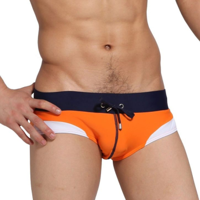 seobean Мужские плавки брифы оранжевые с синим поясом Swimsuit Orange Blue 20904